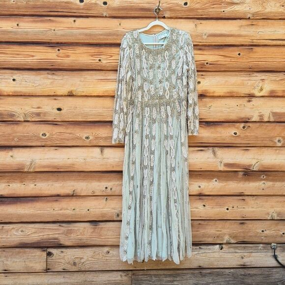 MAC DUGGAL 10077 Green Embellished Mesh Long Sleeve A Line Gown - Picture 7 of 15